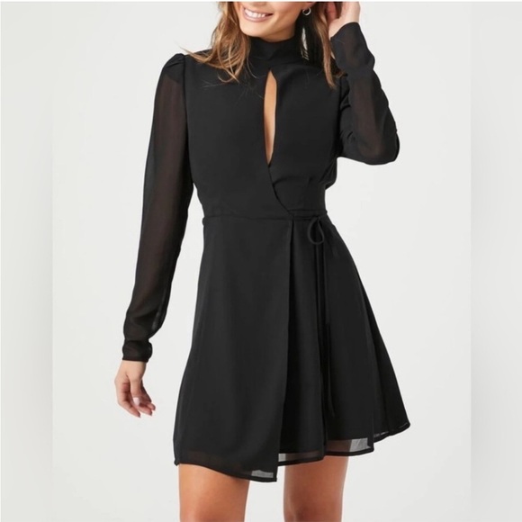 Reformation Ottessa Long-Sleeve Surplice Minidress Black Sz Small - Picture 7 of 16